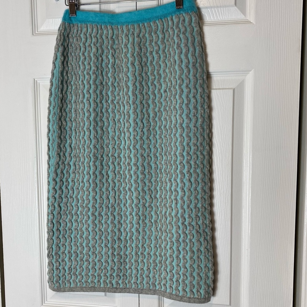 Cashmere Aqua and Gray Knit Pencil Skirt - Picture 3 of 5